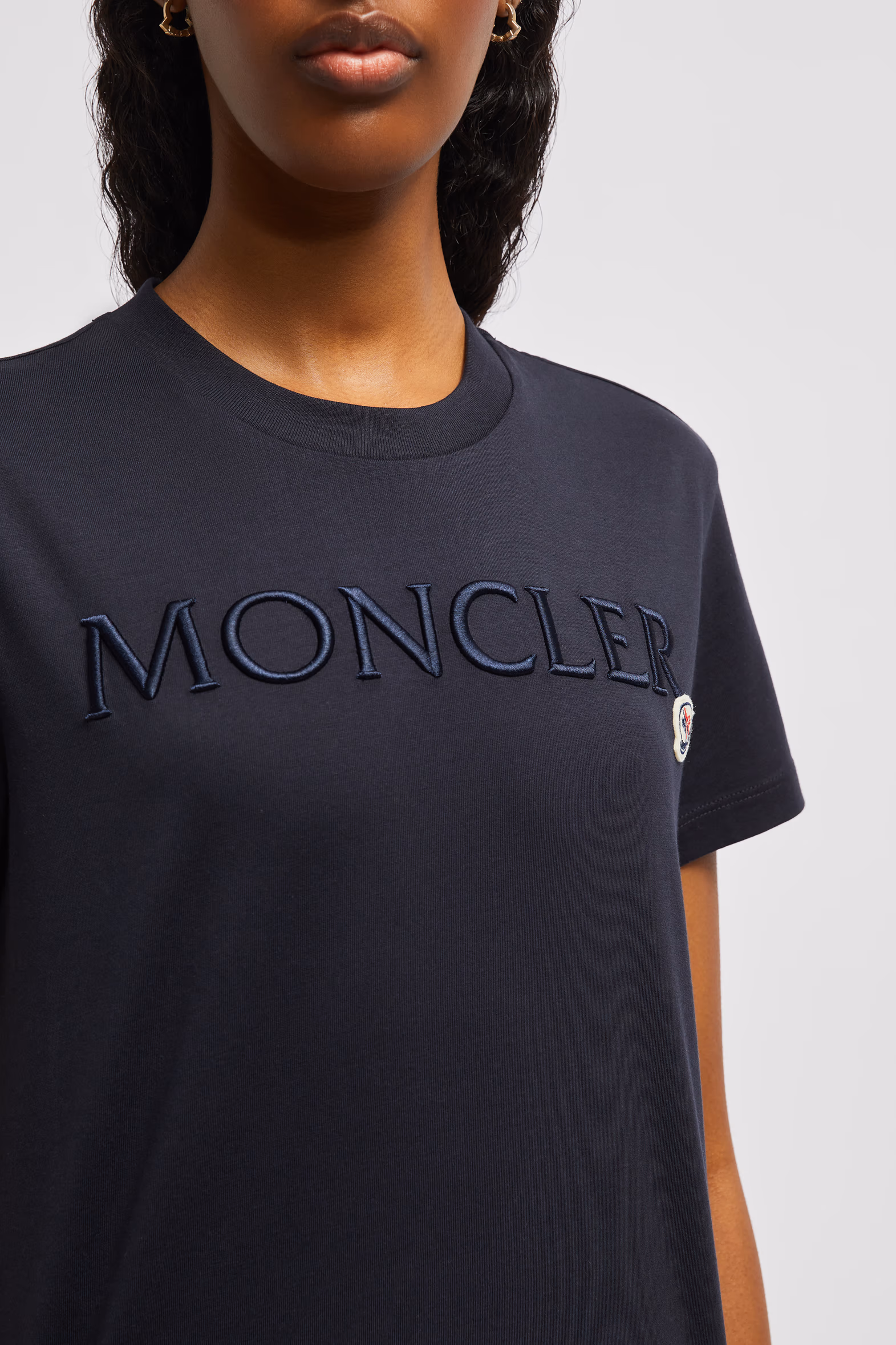 Embroidered Logo Cotton T-Shirt Women Night Blue Moncler 6